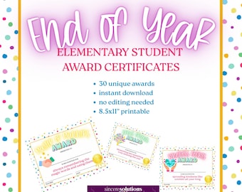 Premi di fine anno per studenti in formato PDF / 30 certificati stampabili per bambini / Premi stampabili / Premi per una classe positiva / Download immediato