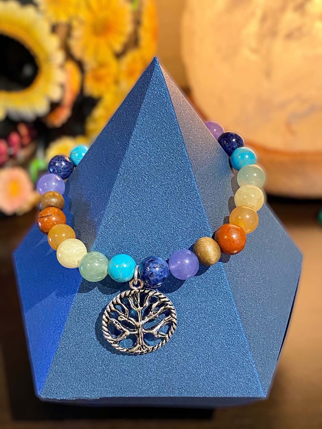 Chakra Bracelet With Silver Tree of Life Charm | Gemstone Jewelry - Etsy