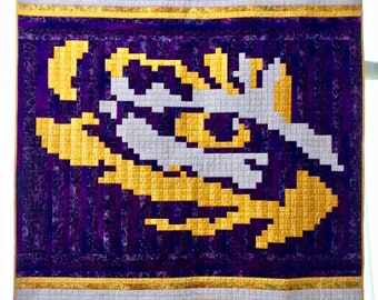 Eye of the Tiger PDF Pixel Quilt Pattern - Louisiana quilt pattern, throw size quilt pattern, unique gift quilt pattern