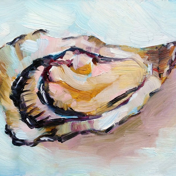 Oyster Painting Shell Original Art Coastal Wall Art Small Artwork 6x8 by Sonnegold