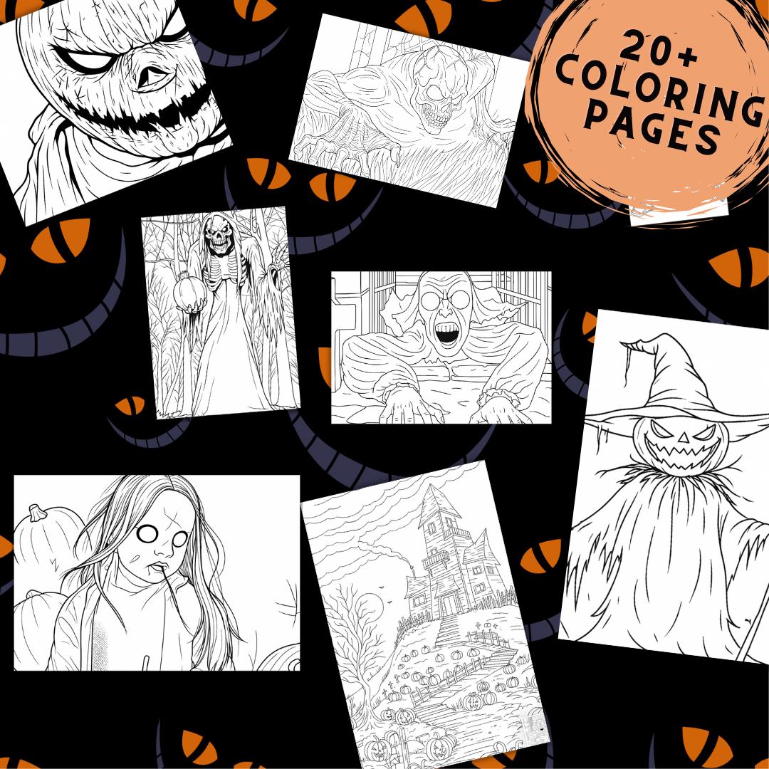 Spooky Halloween Coloring Pages Bundle | 20 Printable Creepy Autumn ...