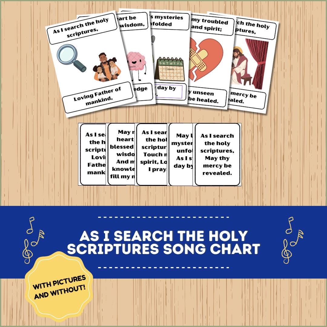 As I Search the Holy Scriptures Song Chart | LDS Primary Singing Time ...