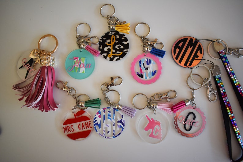 2 Round Acrylic Keychain Tassel Keychain Personalized Keychain