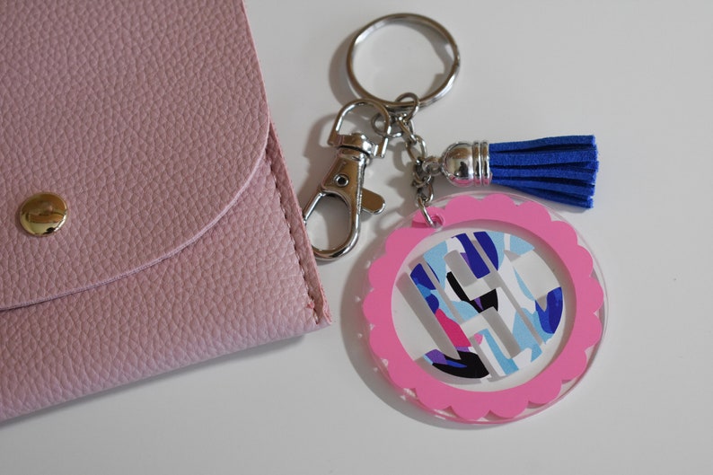 2 Round Acrylic Keychain Tassel Keychain Personalized Keychain
