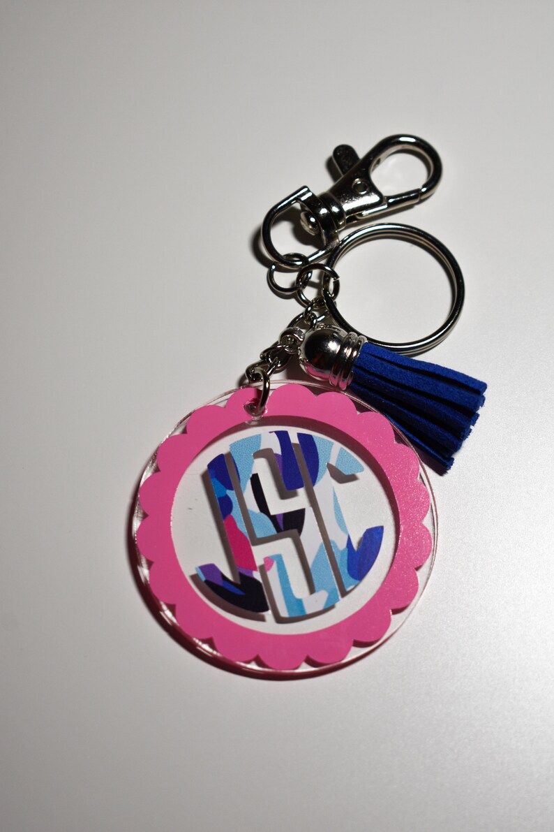 2 Round Acrylic Keychain Tassel Keychain Personalized Keychain