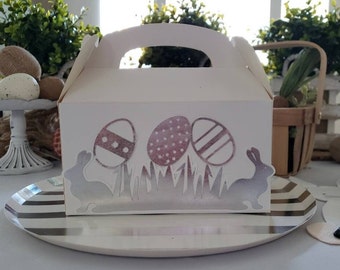 Easter, gable box, treat box, party bag, candy bag, bunny rabbit, Easter eggs, parry box