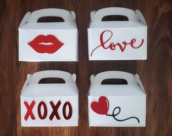 MINI Valentine treat box, MINI Gable Box, Love, Candy, Classroom Gifts, Teacher Gifts, Valentine's Day, Love, Heart, Red, White,