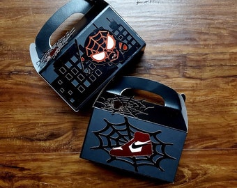 Miles Morales, spiderman party favors, spiderman treat bags, marvel, spiderman, spider web, birthday, treat boxes, gable boxes