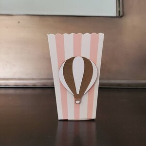 hot air balloon, hot air balloon baby shower, decorations, party favor, popcorn treat boxes, treat box, gable box, baby shower girl