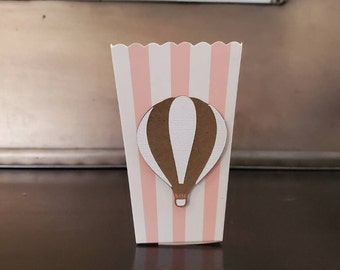 hot air balloon, hot air balloon baby shower, decorations, party favor, popcorn treat boxes, treat box, gable box, baby shower girl