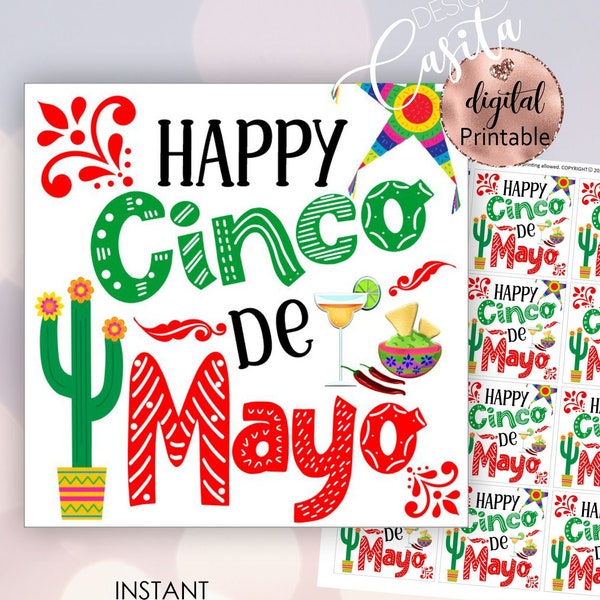 Happy Cinco de Mayo Printable Gift Tag,Customer client tag,Lets Fiesta tag,Mini cookie tag,Mexican party,Tequila drink tag,mini drink tag