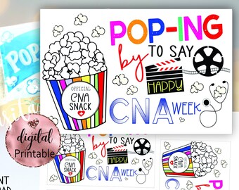Popcorn CNA week Printable gift tag label,Poping by to say,Thank you for all you do CNA,Nurse assistant,CNA Appreciation,Nurses aid gift