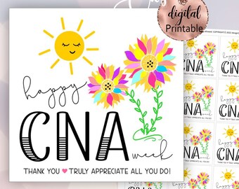 Happy CNA week Thank you Printable Square Favor Gift Tag,Sunflower appreciate tag,Nurse assistant,CNA Appreciation,Nurses aid gift,hospital