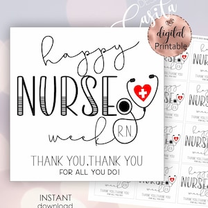 Nurse Week Danke Printable Favor Geschenkanhänger, NICU Tag, Mini Cookie Tag, RN Wertschätzung, Krankenschwester Praktiker, OBGYN Anhänger, Krankenhaus Krankenschwester Personal Anhänger