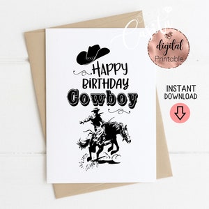 Carte de voeux pliée imprimable de joyeux anniversaire de cow-boy, carte d'homme de l'Ouest, carte d'anniversaire de rodéo, anniversaire du Texas, anniversaire de ranch, anniversaire de mari