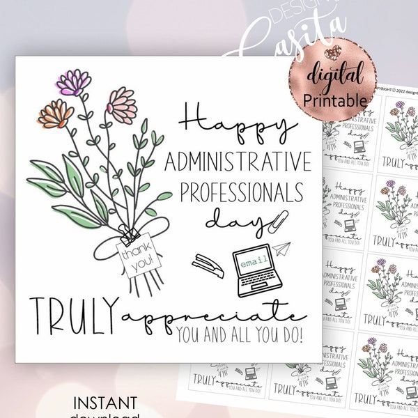 Administrative Professionals day Printable favor gift tag,Office assistant thank you,Staff appreciation,Medical admin,HR tag,legal clerk tag