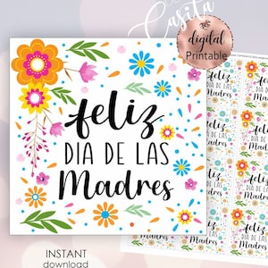 Etiqueta de presente para impressão floral Feliz dia de las Madres, etiqueta Momosa, etiqueta Abuelita, etiqueta Momosa, etiqueta Abuelita, cartão de biscoito, adesivo DIY