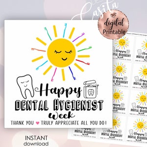 Bonne semaine de l'hygiéniste dentaire Étiquette-cadeau imprimable, appréciation du personnel du dentiste, gratitude dentaire, merci à un collègue, étiquette de faveur RDH, mini carte à biscuits