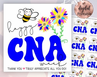 Happy CNA week Thank you Printable Square Favor Gift Tag,Bee Sunflower appreciate tag,Nurse assistant,CNA Appreciation,Nurses honey gift tag