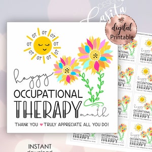Occupational therapy month printable favor gift tag,OT Sunflower, Ot cookie tag,therapist appreciation,ot thank you,Happy OT day,mini cookie