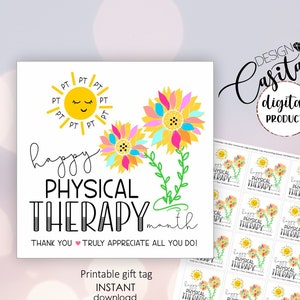 Etichetta regalo stampabile del mese della terapia fisica con design girasole PT, ringraziamento PT, etichetta mini biscotto, etichetta biscotto PT, apprezzamento Pt, personale ospedaliero
