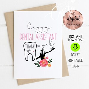 Feliz semana do assistente de dentista, cartão de felicitações dobrável floral 5x7 para impressão, cartão odontológico CDA, cartão de agradecimento ao dentista, cartão de agradecimento à equipe odontológica