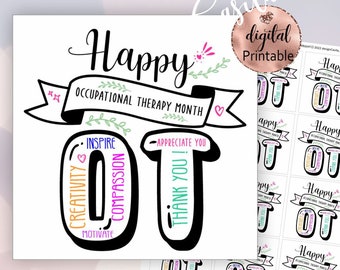 Occupational therapy month colorful printable favor gift tag,Ot mini cookie tag,therapist appreciation,ot thank you,Happy OT day,OT staff