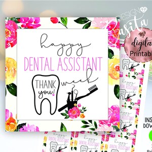 Feliz semana do assistente de dentista Etiqueta de presente para impressão, agradecimento à equipe do dentista, etiqueta de especialista em odontologia, agradecimento ao colega de trabalho, CDA certificado, mini cartão de biscoito