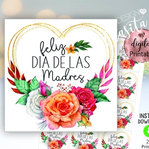Feliz dia de las Madres coração para imprimir etiqueta de presente, etiqueta Momosa, dia das mães espanholas, etiqueta Abuelita, Feliz dia mama, cartão de biscoito, etiqueta mãe de rosas