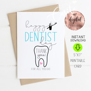 Bonne fête du dentiste imprimable 5 x 7 carte de vœux pliée, appréciation du dentiste, carte de bureau de dentiste, appréciation du personnel dentaire, dentiste merci