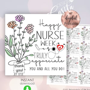 Krankenschwester Woche Blumen Danke druckbare Favor Geschenkanhänger, Rn Wertschätzung, Mini Cookie Tag, Krankenschwester Arzt, OBGYN Anhänger, Krankenhauspersonal Geschenk