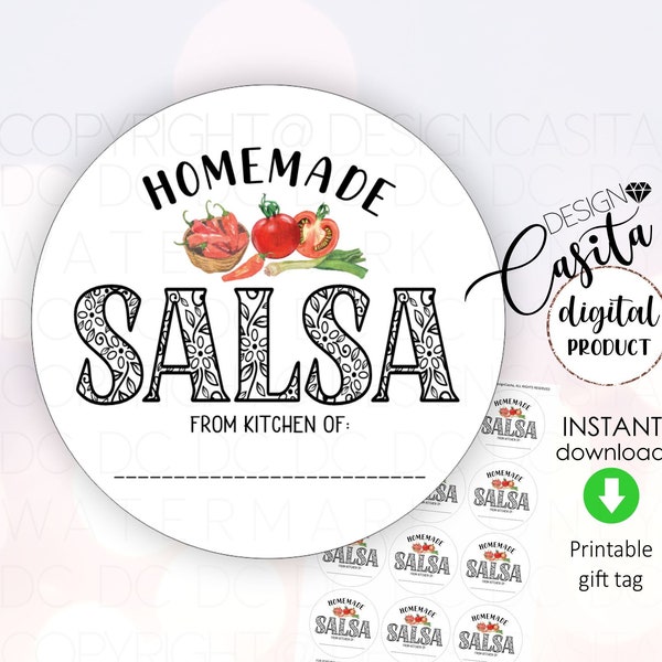 Salsa Printable gift tag label circle 2.5,Mason Jar Canning label,Spicy gift tag,from Kitchen of, Homemade Salsa jar label,Salsa mix tag