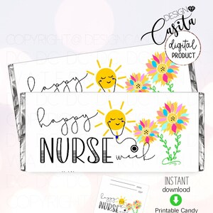 Krankenschwester Woche druckbare Candy Bar Wrapper, Sonnenblumen Krankenschwester Anerkennung süßer Leckerbissen, Schokoriegel Wrapper, Krankenhauspersonal Gastgeschenk, RN Dank