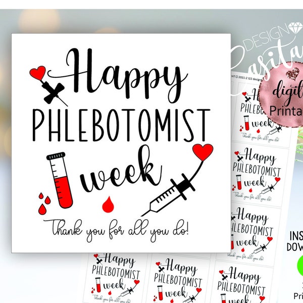 Happy Phlebotomist Week Printable favor gift tag,Phlebotomy tag,Vein whisperer,lab tubes butterflies,blood draw expert,medical cookie tag