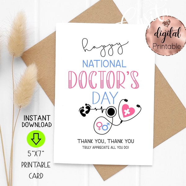 Doctor's Day OBGYN thank you printable 5x7 folded greeting card,obstetrician card,Clinical Instructor,md doctor appreciation,baby doctor