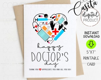 Doctor's Day thank you printable 5x7 folded greeting card,Heart Medical card,MD card,DO doctor,OBGYN thank you,Clinical Instructor thank you