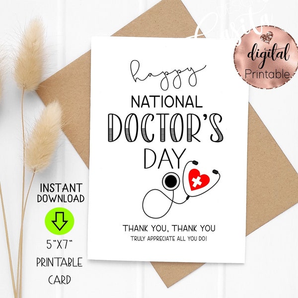 Doctor's Day thank you printable 5x7 folded greeting card,Medical card,DO doctor,OBGYN thank you,Clinical Instructor,md doctor appreciation