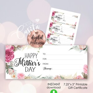 Certificat-cadeau vierge de la fête des mères imprimable, bon de jour de spa rose, certificat de massage de maman, coupon de tante, brunch de grand-mère, dia de las madres