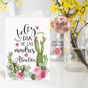 Feliz dia de las madres Abuelita para impressão 5x7 cartão dobrado, cacto dia das mães espanhol, regalo para abuela, avó latina, mexicano