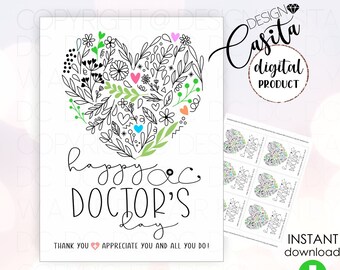 Doctors Day druckbare Gunst Geschenkanhänger, Doktor danke, florales Herz Medizinische Karte, DO Arzt, OBGYN danke, Anerkennung der medizinischen Ausbilder