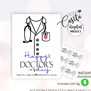 Étiquette-cadeau de faveur imprimable de jour de médecins, merci de docteur, carte médicale de manteau blanc, docteur DO, OBGYN merci, appréciation d'instructeur clinique