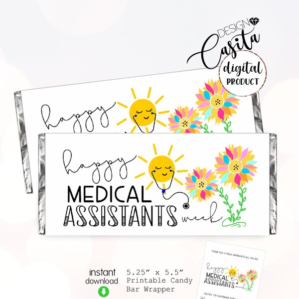 Medical Assistant Week Printable Candy bar Wrapper sunflower design,CMA week appreciation,Chocolate bar wrapper,hospital staff party favor