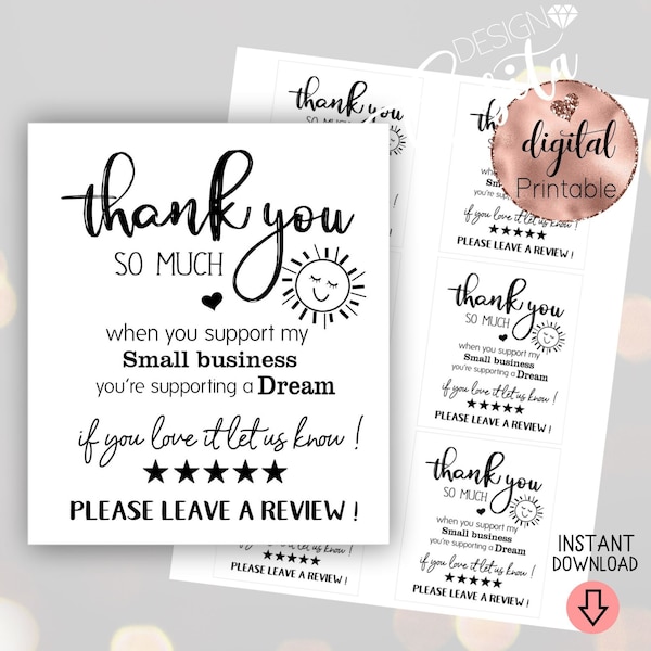 Tarjeta imprimible de revisión de pequeñas empresas, comentarios de los clientes, inserción de pedidos comerciales, apoyo a pequeñas empresas, etiqueta de agradecimiento, tarjeta de inserción de mini galletas