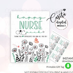Étiquette-cadeau florale imprimable de la semaine de l'infirmière, merci RN, carte médicale végétale, merci obstétrique, appréciation de l'instructeur clinique, remerciement infirmière des soins intensifs