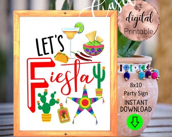 Lets Fiesta Printable Party Sign 8x10,Fiesta birthday party,Mexican table food sign,Pinata sign,Mexican party,Cinco de Mayo,graduation party