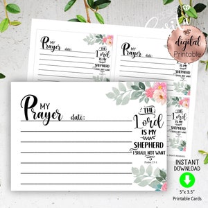 Cartões de oração para impressão com escritura floral Salmo 23, cartão de afirmação, guerreiro de oração, planejador de igreja, versículo bíblico de fé, cartão de oração