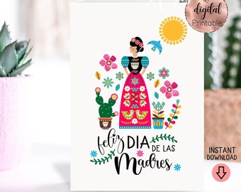 Feliz dia de las madres Spanish mother's day Printable 5x7 Folded Greeting Card,Latina mother's day,regalo para mama,Mama card,Mexican mom