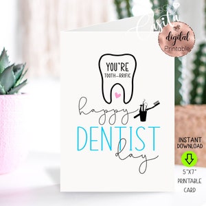 Carte de vœux pliée 5 x 7 imprimable dent de jour de dentiste heureux, appréciation du dentiste, cabinet de dentiste, appréciation du personnel dentaire, dentiste merci