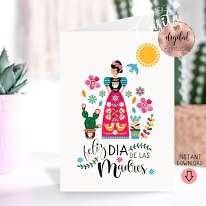 Feliz dia de las madres Dia das mães espanhol para impressão 5x7 cartão dobrado, dia das mães latina, presente para mamãe, cartão de mamãe, mãe mexicana