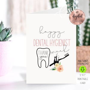 Feliz semana do higienista dental para impressão 5x7 cartão de felicitações dobrado, cartão odontológico RDH, cartão de agradecimento odontológico, cartão de agradecimento à equipe odontológica, dente